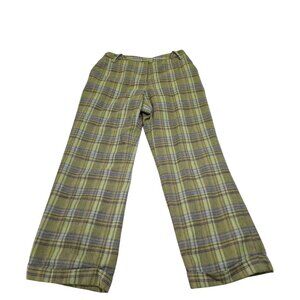 Green Plaid Wool Wide-Leg Pants By David N Size M 100% Wool Shell With Polyester